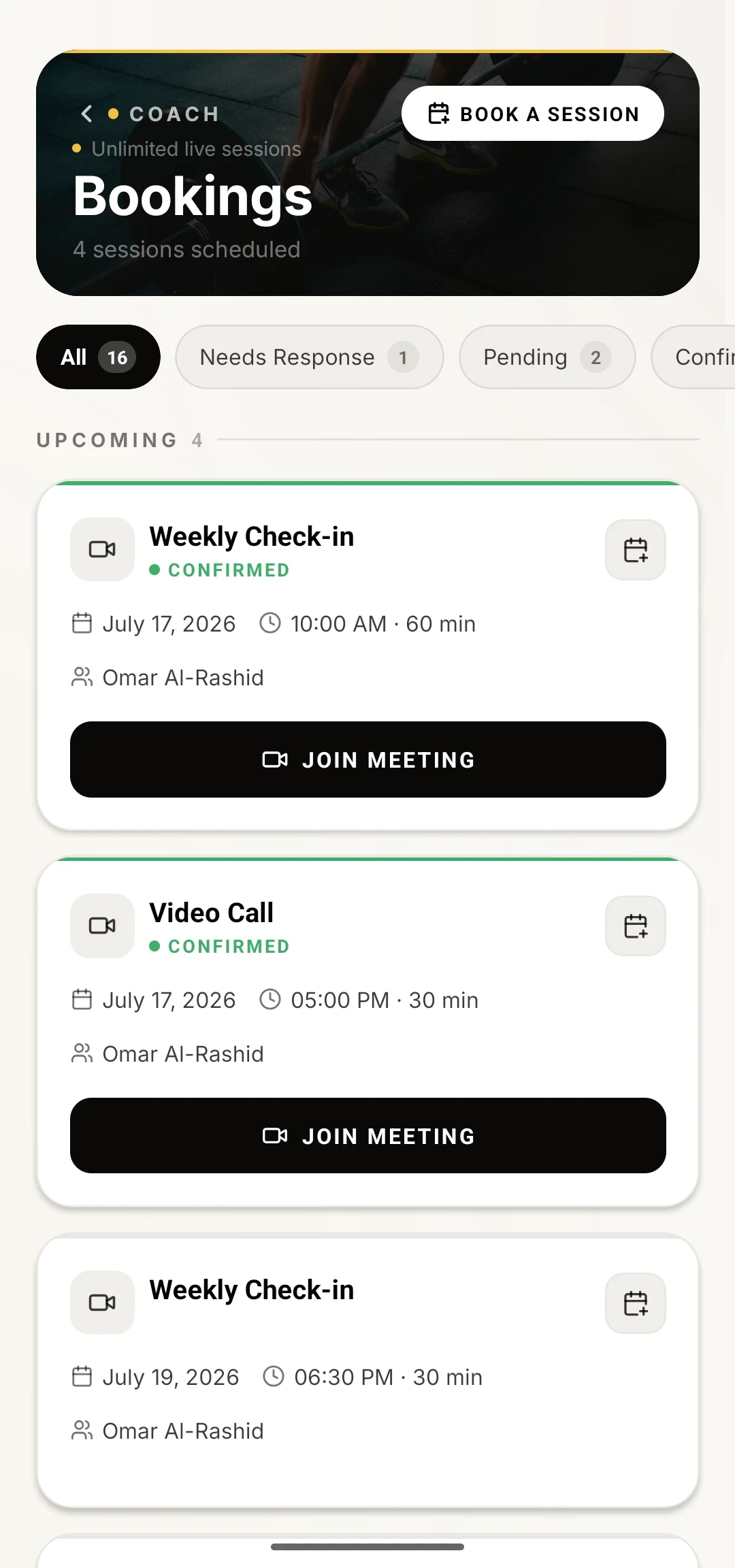 Session bookings
